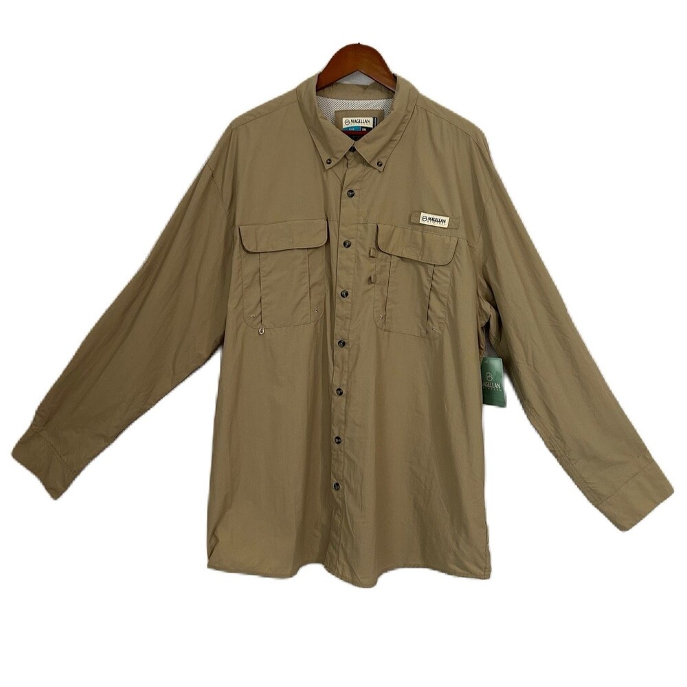 Magellan Shirt Men 2XL Khaki Outdoor Fish Gear Relaxed Fit Moisture Wick NWT